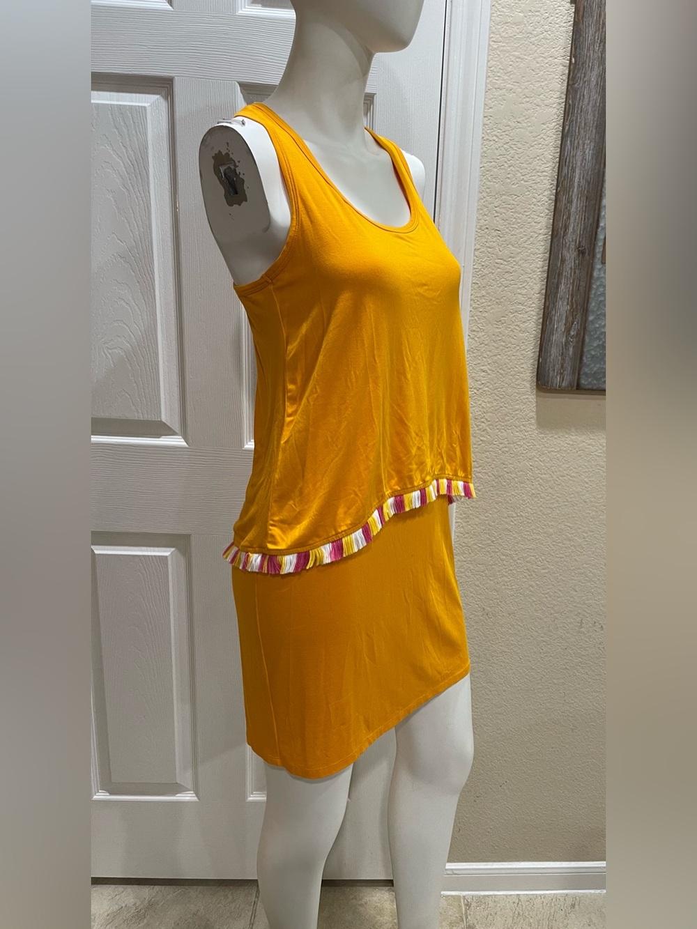 Trina Turk Richmond Tasseled Popover Dress Yellow Orange Mini Resort Size Small - Picture 5 of 11